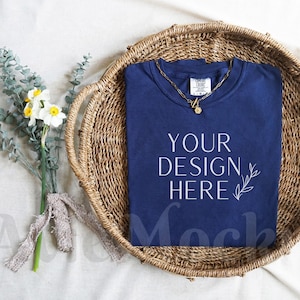 Comfort Colors Mockup True Navy - 1717 Mockup - 1717 True Navy Mockup - C1717 Mockup - Folded Mockup - Flat Lay Mockup - Boho Mockup