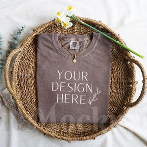 Comfort Colors 1717 Espresso Mockup - Lay Flat Mockup - Folded Mockup - 1717 Shirt Mockup - Comfort Colors Mockup - Boho Mockup
