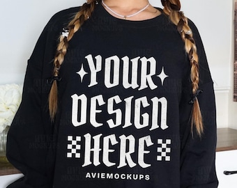 Gildan 18000 Black Sweatshirt Mockup - G180 Black Crewneck Mockup - Modern Trendy Mockup