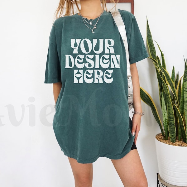 Comfort Colors C1717 Blue Spruce Oversized T Shirt Mockup - Trendy C1717 Mockup - Boho Mockup - Retro Mockup - Aesthetic Mockup