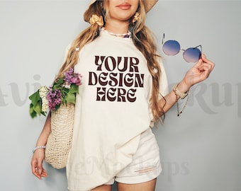 Comfort Colors C1717 Ivory Oversized T Shirt Mockup - Trendy C1717 Mockup - Boho Mockup - Retro Mockup - Aesthetic Mockup