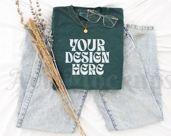 Comfort Colors 1717 Blue Spruce Mockup - Lay Flat Mockup - Folded Mockup - 1717 Tshirt Mockup - Comfort Colors Mockup - Boho Mockup