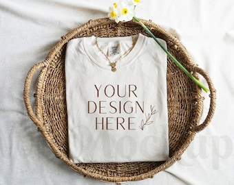 Comfort Colors 1717 Ivory Mockup - Lay Flat Mockup - Folded Mockup - 1717 Shirt Mockup - Tshirt Mockup - Comfort Colors Mockup - Boho Mockup