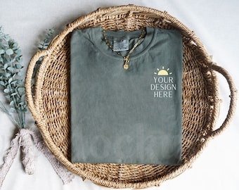Comfort Colors 1717 Moss Mockup - Lay Flat Mockup - Folded Mockup - 1717 Shirt Mockup - Tshirt Mockup - Comfort Colors Mockup - Boho Mockup