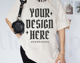 Comfort Colors C1717 Vit överdimensionerad T-shirt Mockup - Trendig C1717 Mockup - Y2K Mockup - Retro Mockup - Estetisk Mockup