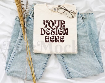 Comfort Colors 1717 Ivoire Mockup - Lay Flat Mockup - Plié Mockup - 1717 Tshirt Mockup - Comfort Colors Mockup - Boho Mockup
