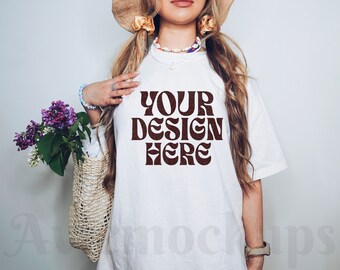 Comfort Colors C1717 White Oversized T Shirt Mockup - Trendy C1717 Mockup - Boho Mockup - Retro Mockup - Aesthetic Mockup