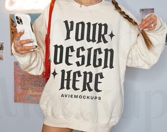 Comfort Colors 1466 Ivory Sweatshirt Mockup, Retro mockup, Y2K mockup
