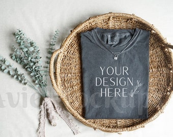 Comfort Colors Pepper Mockup - 1717 Mockup - 1717 Pepper Mockup - C1717 Mockup - Folded Mockup - Flat Lay Mockup - Boho Mockup