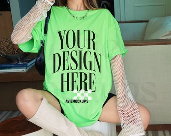 Gildan 5000 Lime Green Tshirt Mockup - G500 Lime Green T-shirt Mock-up - Grunge Mockup - Edgy Mockup - Y2K Mockup