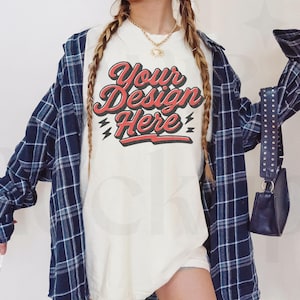 Comfort Colors C1717 Ivory Oversized T Shirt Mockup - Trendy C1717 Mockup - Boho Mockup - Retro Mockup - Real Person Mockup
