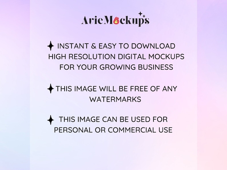 May include: Avie Mockup's text on a pink and purple gradient background. The text states that the image is free of watermarks and can be used for personal or commercial use.