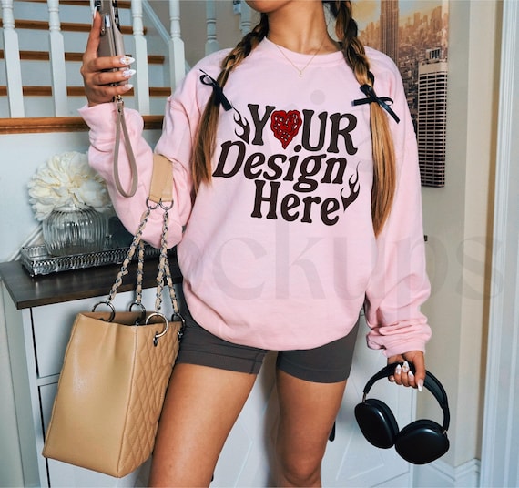 Gildan 18000 Light Pink Sweatshirt Mockup - G180 Pink Crewneck Mockup - Girly Mockup