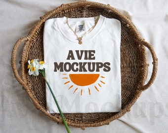 Comfort Colors 1717 White Mockup - Lay Flat Mockup - Folded Mockup - 1717 Shirt Mockup - Tshirt Mockup - Comfort Colors Mockup - Boho Mockup