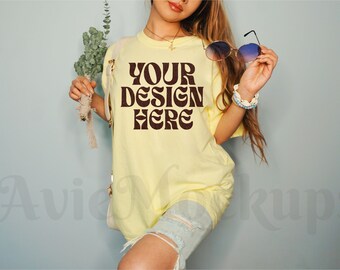 Comfort Colors C1717 Banana Oversized T Shirt Mockup - Trendy C1717 Mockup - Boho Mockup - Retro Mockup - Aesthetic Mockup