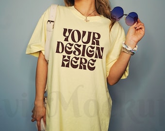 Comfort Colors C1717 Banana Oversized T Shirt Mockup - Trendy C1717 Mockup - Boho Mockup - Retro Mockup - Aesthetic Mockup