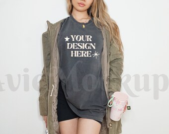 Comfort Colors C1717 Pepper Oversized T Shirt Mockup - Trendy C1717 Mockup - Studio Mockup - Retro Mockup - Aesthetic Mockup