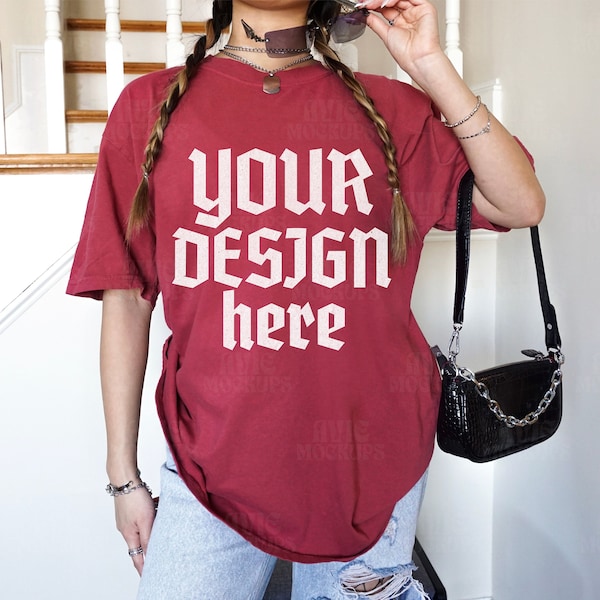 Comfort Colors C1717 Chili Oversized T Shirt Mockup - Trendy C1717 Mockup - Retro Mockup - Y2K Mockup - Edgy Mockup - Indie Mockup