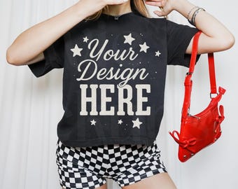 Comfort Colors 3023CL Black Mockup, Crop Top Mockup, Indie Mockup, Edgy Mockup, Grunge Mockup, Alternative Mockup, Y2K Mockup