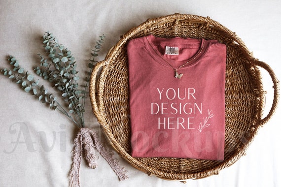 Comfort Colors 1717 Cumin Shirt Mockup: Boho Flat Lay (JPEG File)