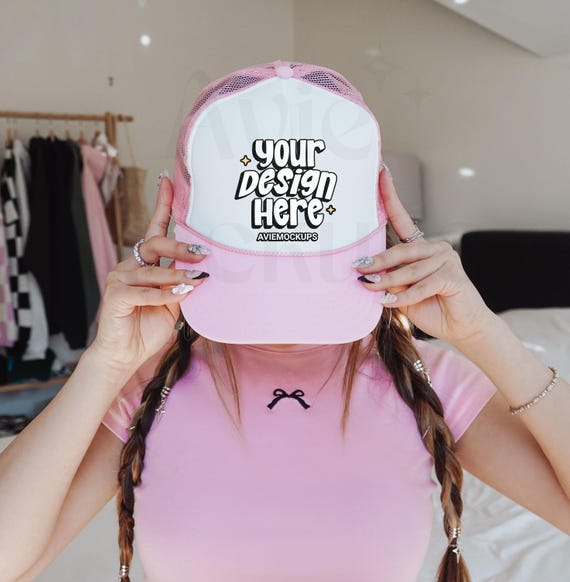OTTO Pink and White \'Let Them\' Mesh Trucker Hat OTTO Trucker Hat -Soft Pink and White main image 3