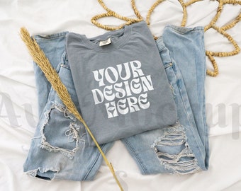 Comfort Colors 1717 Granite Mockup - Lay Flat Mockup - Folded Mockup - 1717 Shirt Mockup - Tshirt Mockup - Comfort Colors Mockup