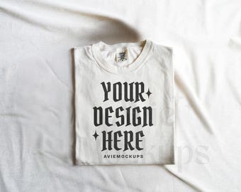 Comfort Colors 1717 Ivory Mockup, Lay Flat Mockup, Folded Mockup, 1717 Shirt Mockup, Simple Mockup, Minimalist Mockup