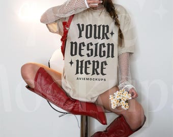 Gildan 64000 Sand T shirt Mockup, Gildan 64000 Sand, Gildan Softstyle T Shirt, Western Mockup, Edgy Mockup, Trendy Mockup