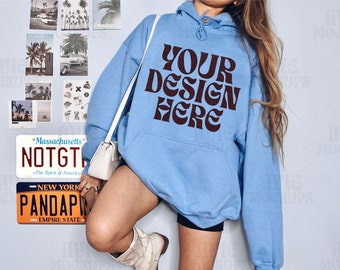Maqueta Gildan 18500 Carolina Blue - Maqueta de sudadera con capucha Gildan - Sudadera con capucha G18500