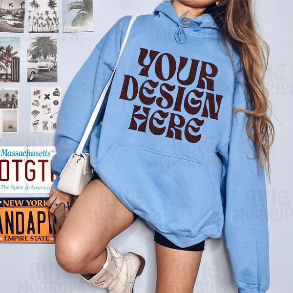 Gildan 18500 Carolina Blue Mockup - Gildan Hoodie Mockup - G18500 Hooded Sweatshirt