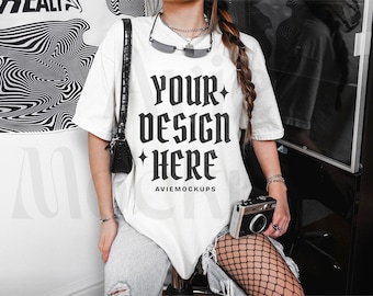 Comfort Colors C1717 Weiß Oversized T-Shirt Mockup - Trendy C1717 Mockup - Y2K Mockup - Retro Mockup - Edgy Mockup