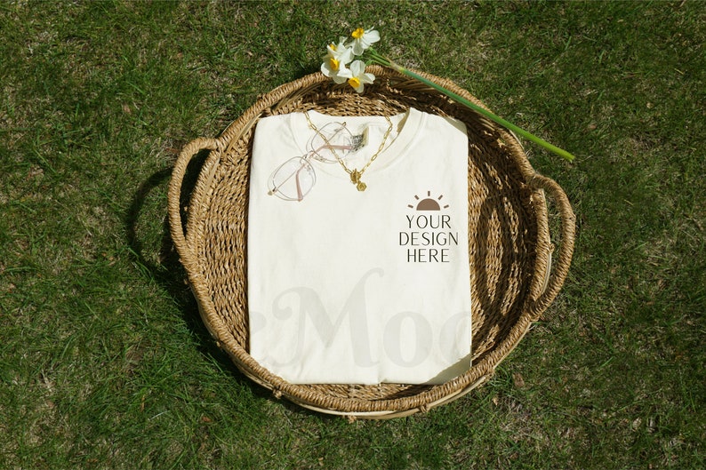 Comfort Colors 1717 Ivory Mockup - Lay Flat Mockup - Folded Mockup - 1717 Shirt Mockup - Tshirt Mockup - Comfort Colors Mockup - Boho Mockup image 2