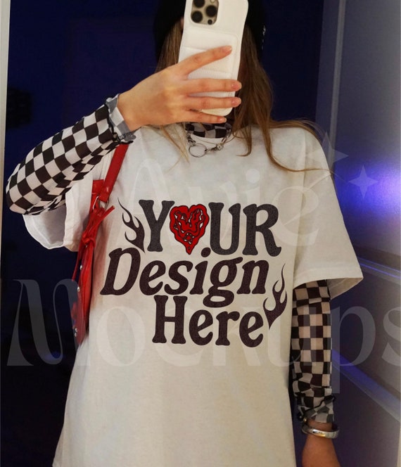 Gildan 5000 White T-Shirt Mockup, Retro Mockup, Edgy Mockup, Alternative Mockup, Grunge Mockup