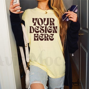 Comfort Colors C1717 Banana Oversized T Shirt Mockup - Trendy C1717 Mockup - Boho Mockup - Retro Mockup - Aesthetic Mockup