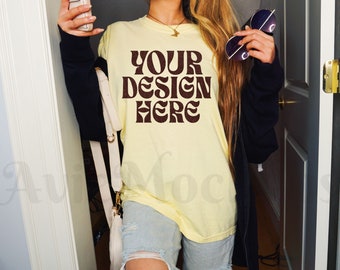Comfort Colors C1717 Banana Oversized T Shirt Mockup - Trendy C1717 Mockup - Boho Mockup - Retro Mockup - Aesthetic Mockup