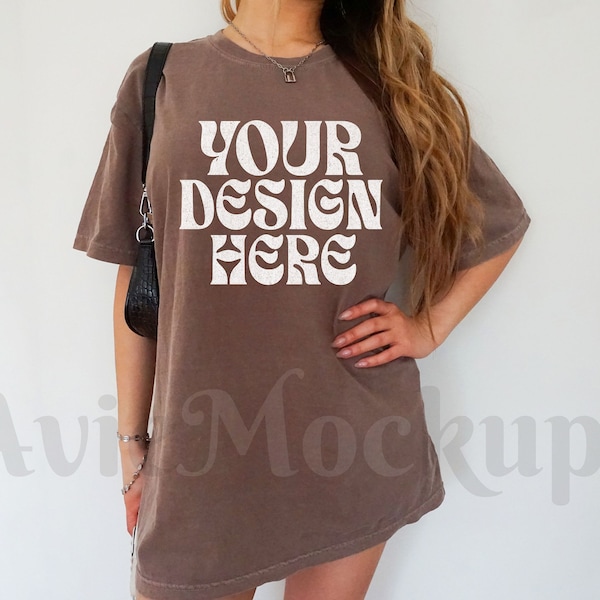 Comfort Colors C1717 Espresso Oversized T Shirt Mockup - Trendy C1717 Mockup - Boho Mockup- Retro Mockup - Aesthetic Espresso Mockup