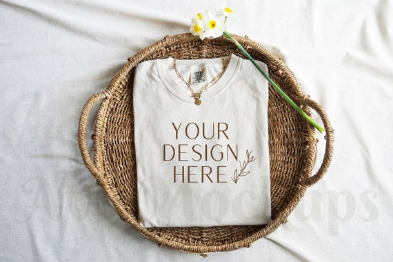 Comfort Colors 1717 Ivory Mockup - Lay Flat Mockup - Folded Mockup - 1717 Shirt Mockup - Tshirt Mockup - Comfort Colors Mockup - Boho Mockup