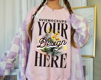 Gildan 18000 Light Pink Sweatshirt Mockup - G180 Pink Crewneck Mockup - Girly Mockup