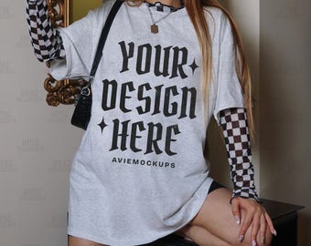 Gildan 5000 Mockup Ash Gray Oversized Mockup - Ash Grey Tshirt Mockup - G500 Ash T-shirt Mockup