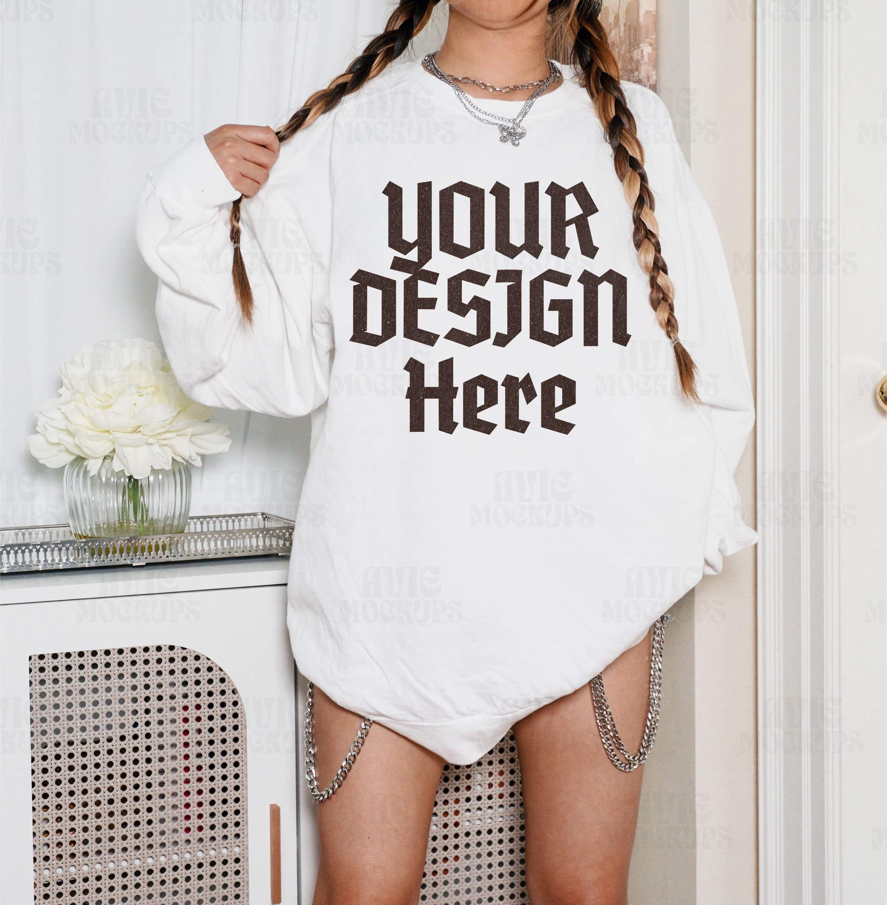 Comfort Colors 1566 White Sweatshirt Mockup, C1566 White Crewneck Mock-up, Boho Mockup