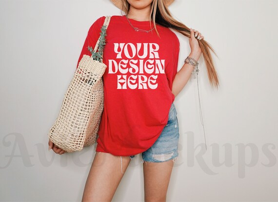 1717 RED Mockup - Comfort Colors 1717 Mockup - Comfort Colors Red Mockup - Comfort Colors Tshirt Mockup - Red Shirt Mockups for Women