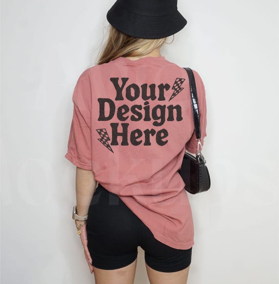 Comfort Colors C1717 Cumin Shirt, Back of Shirt Mockup, Real Model Mockup, Trendy Y2K Streetwear Mockup, Edgy Mockup