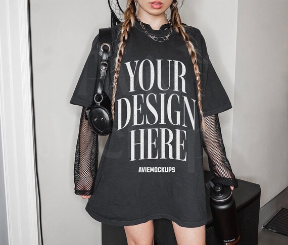 Comfort Colors C1717 Black Oversized T Shirt Mockup - Grunge C1717 Mockup - Edgy Mockup - Retro Mockup - Y2K Mockup - Cyberpunk