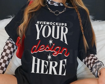 Gildan 5000 Black Tshirt Mockup - G500 Black T-shirt Mockup - Grunge Mockup - Edgy Mockup - Indie Mockup - Alternative Mockup
