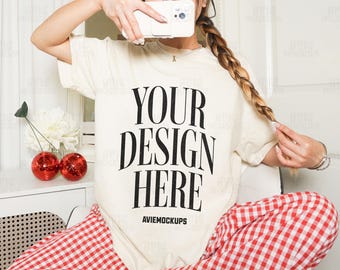 Komfortfarben C1717 Elfenbein Oversized T-Shirt Mockup - Trendy C1717 Mockup - Retro Mockup - Kirsche Mockup - Vintage Mockup