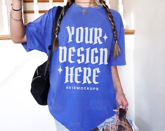 Comfort Colors C1717 Periwinkle T Shirt Mockup - Trendy C1717 Mockup - Y2K Mockup - Retro Mockup - Edgy Mockup