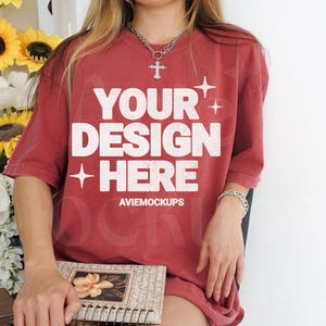 Comfort Colors C1717 Crimson Oversized T Shirt Mockup - Trendy C1717 Mockup - Aesthetic Mockup, christian mockup