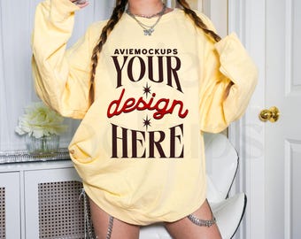 Comfort Colors 1566 Butter Sweatshirt Mockup, Butter C1566 Sweatshirt