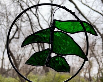 Stained Glass Floral Botanical Sun Catcher | Green