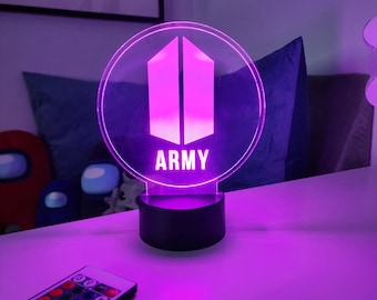 BTS Army Led Nightlight with Remote Control; Powered by USB or AA batteries
